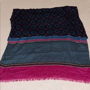 TALBOTS Patterned Scarf Wrap Blue Black Pink 72” x 21 Preppy Heritage